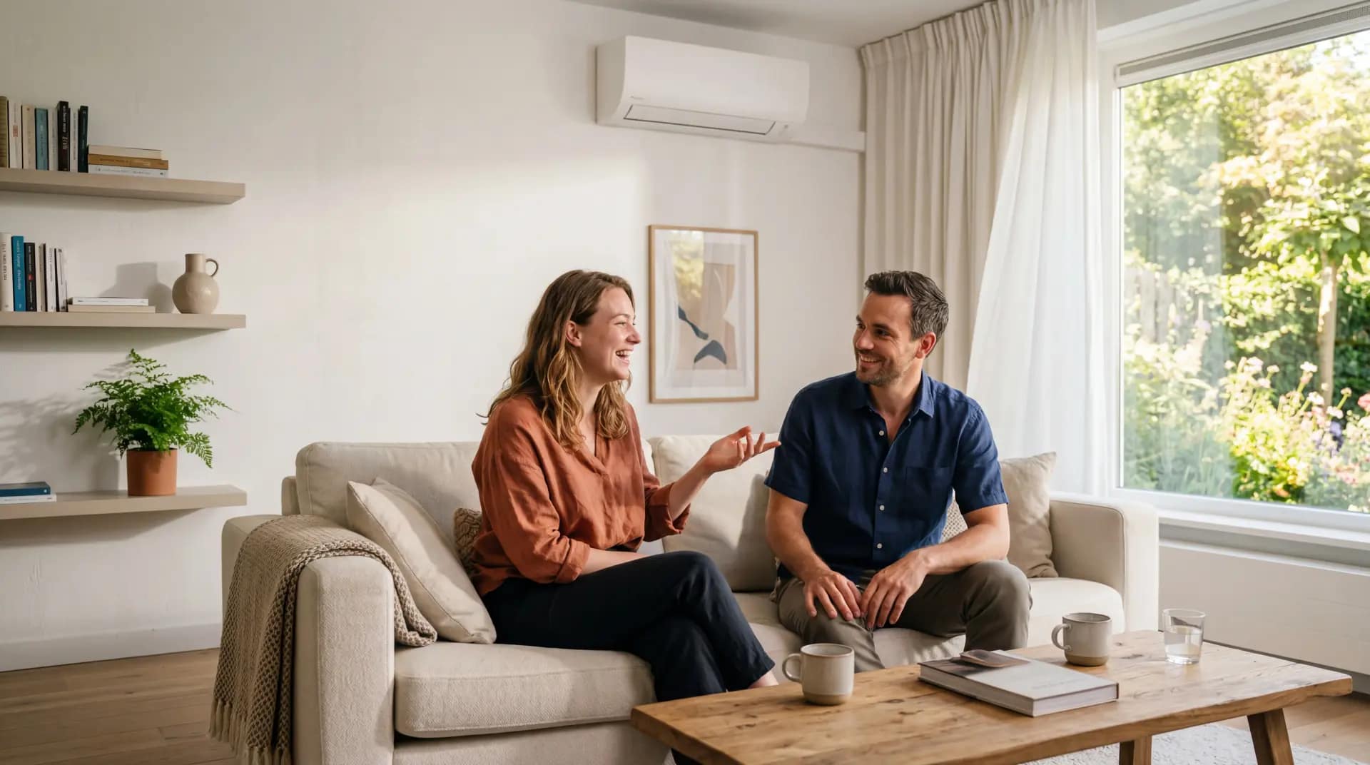 LG Artcool airco binnenunit in moderne woonkamer met warm interieur