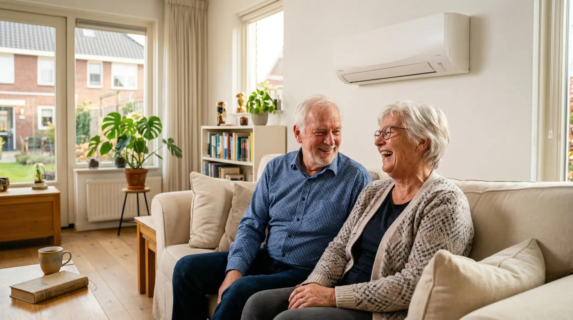 Lucht-lucht warmtepomp binnenunit in moderne Nederlandse woonkamer