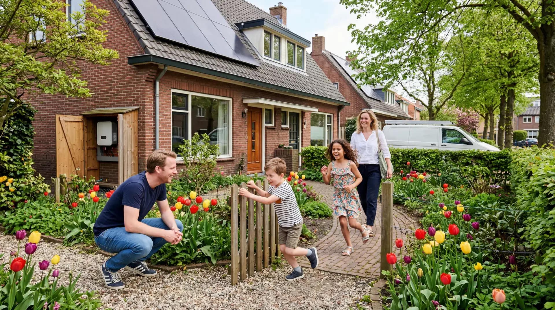 Installateur monteert omvormer bij meterkast in Nederlandse woning