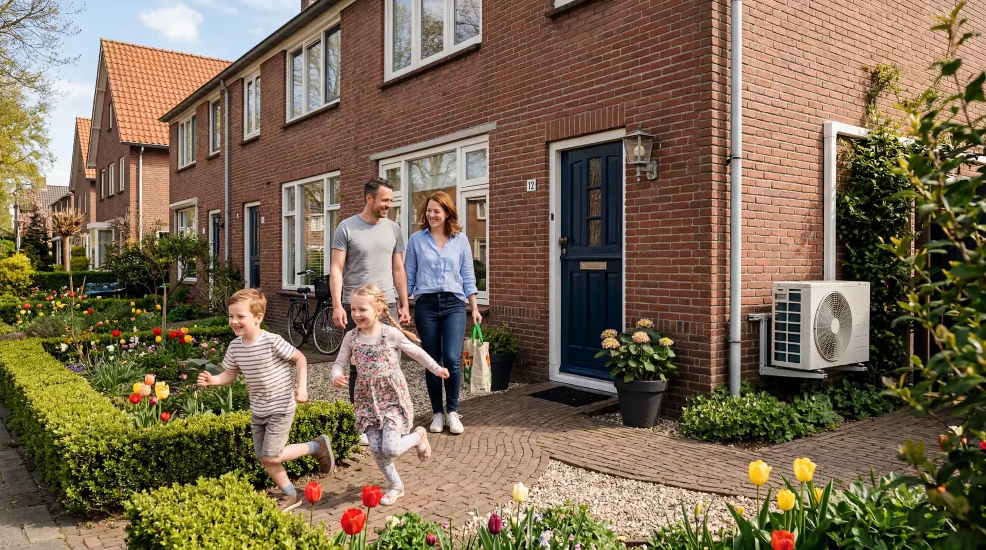 Warmtepomp buitenunit bij Nederlandse woning — onafhankelijk advies over hybride en all-electric systemen