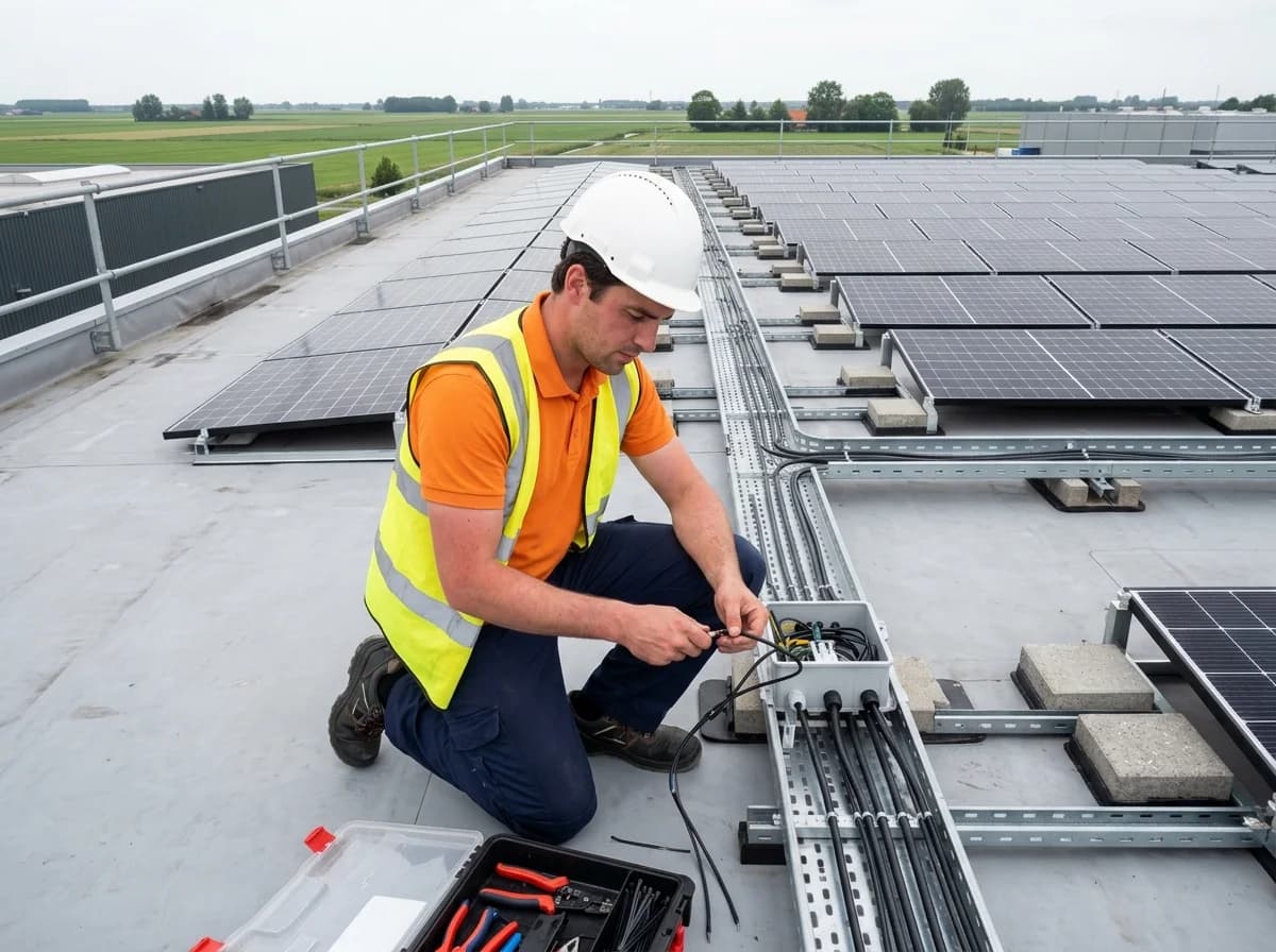 Zonnepanelen op plat dak van een bedrijfspand — zakelijke opwek met EIA- en SDE++-subsidie