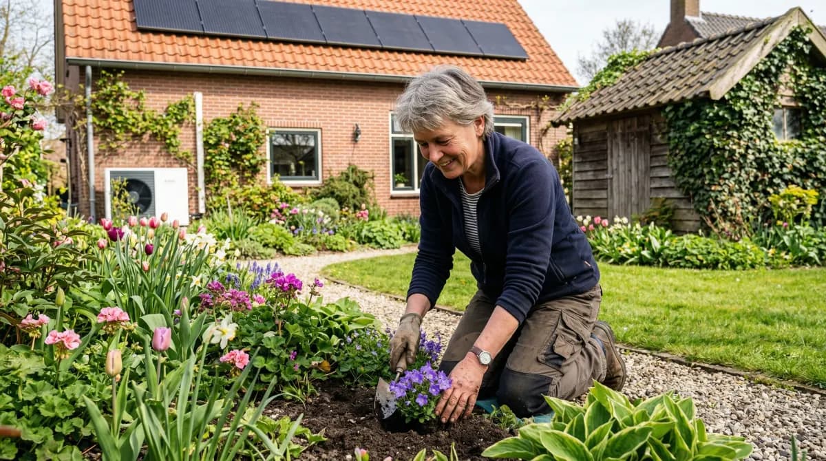 Moderne woning met PVT panelen op het dak op een zonnige dag