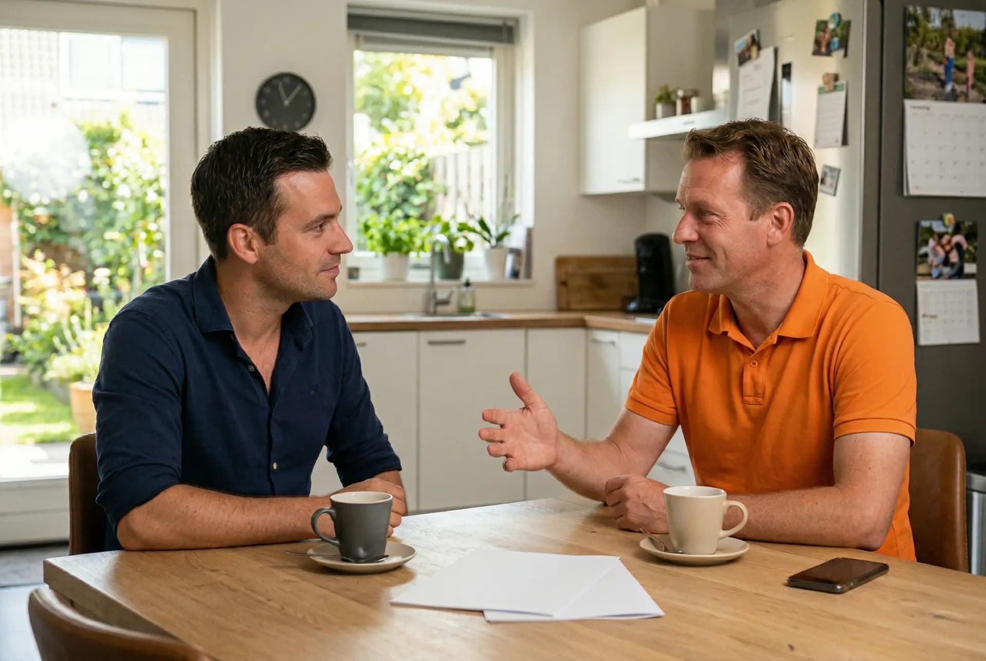 Huiseigenaar bespreekt LG airco opties aan keukentafel met adviseur
