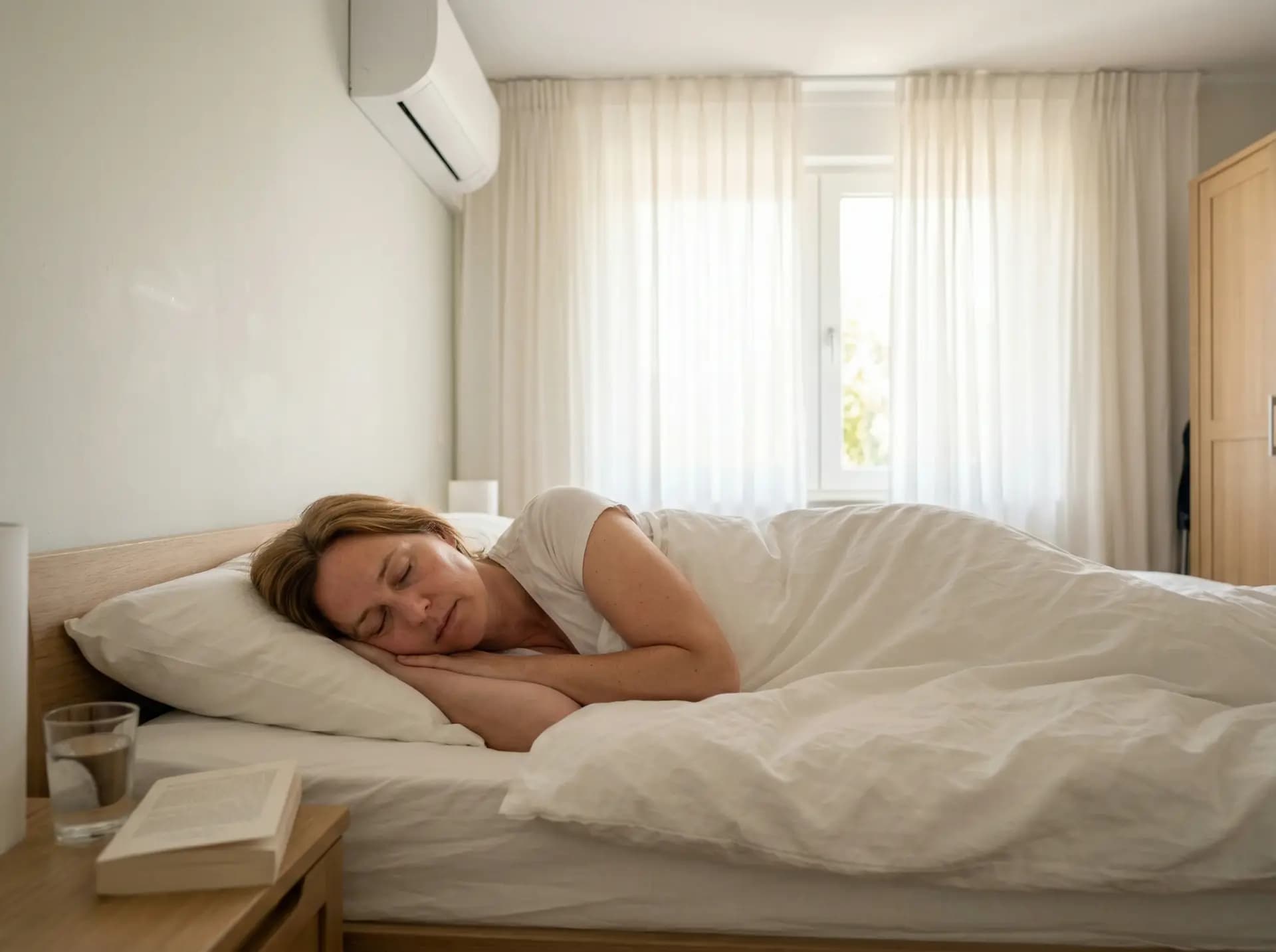 LG Standaard Plus airco binnenunit aan muur in rustige slaapkamer