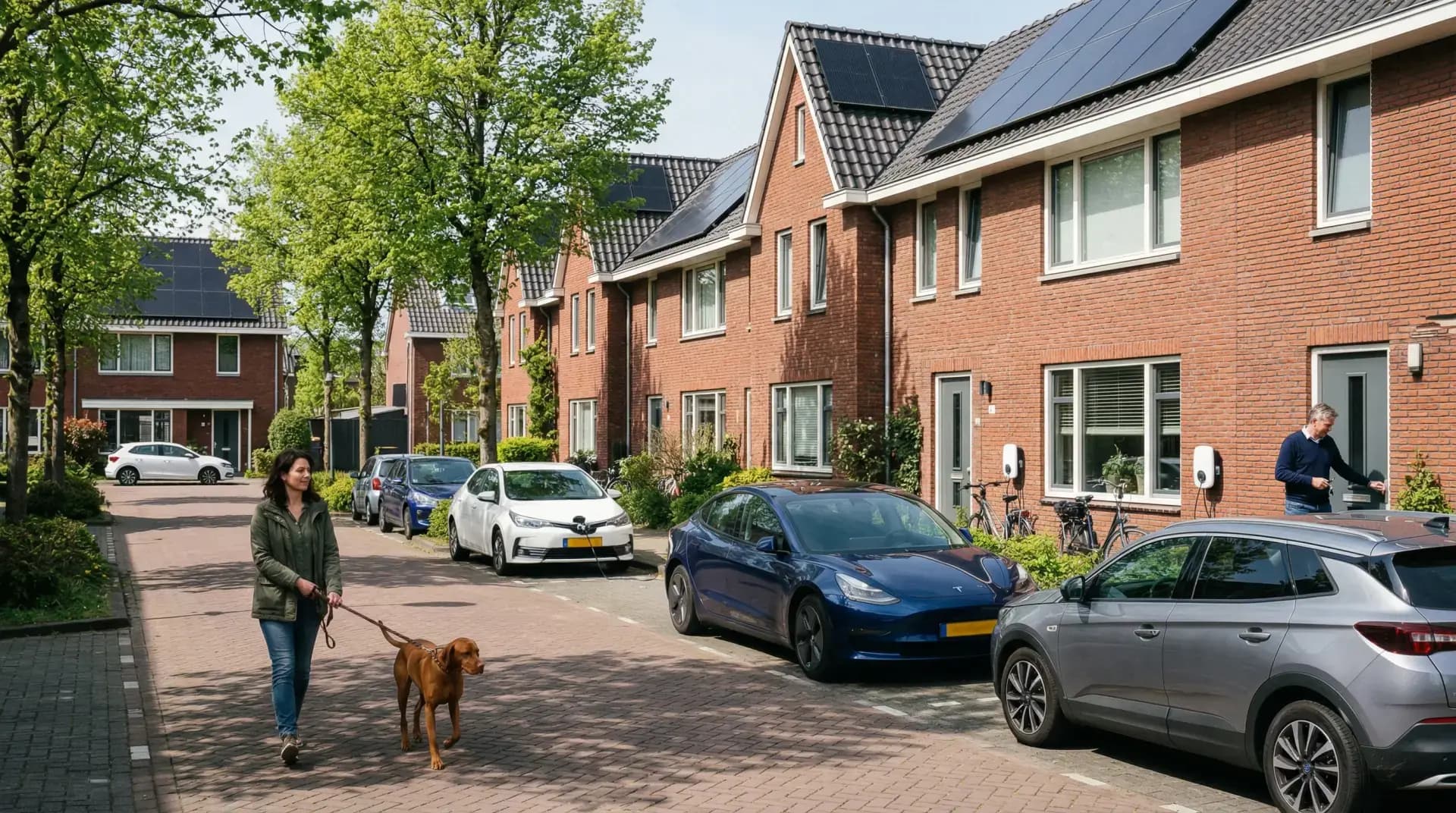 Moderne elektrische auto's op rij bij laadstation in Nederland