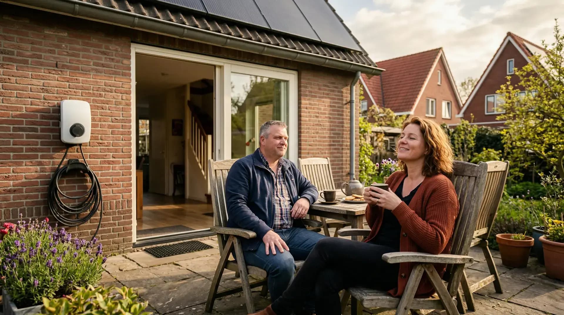 Installateur bezig met laadpaal installatie bij Nederlandse woning