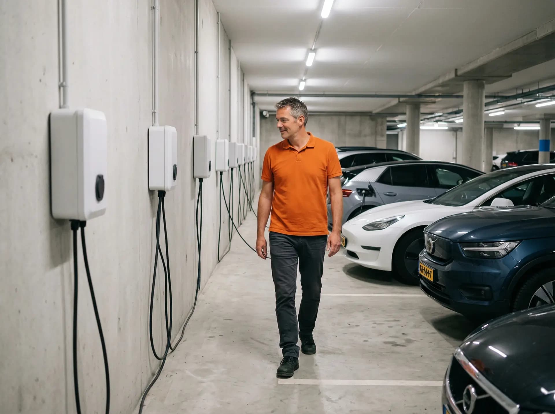 Zaptec Pro laadpaal in parkeergarage met elektrische auto