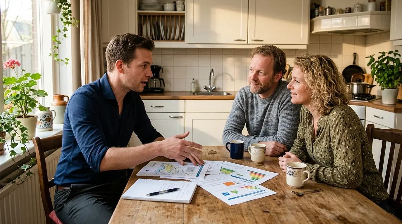Energieadviseur bespreekt Sessy thuisbatterij quickscan-resultaat met huiseigenaar