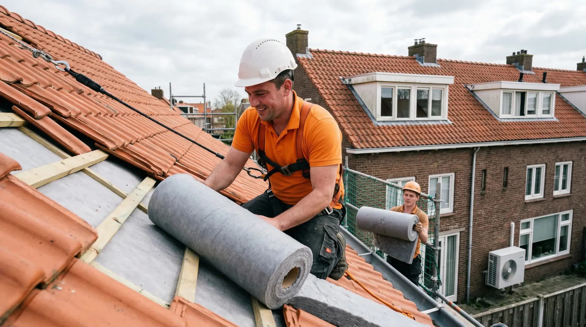 Dakisolatie wordt aangebracht bij Nederlandse woning met warmtepomp