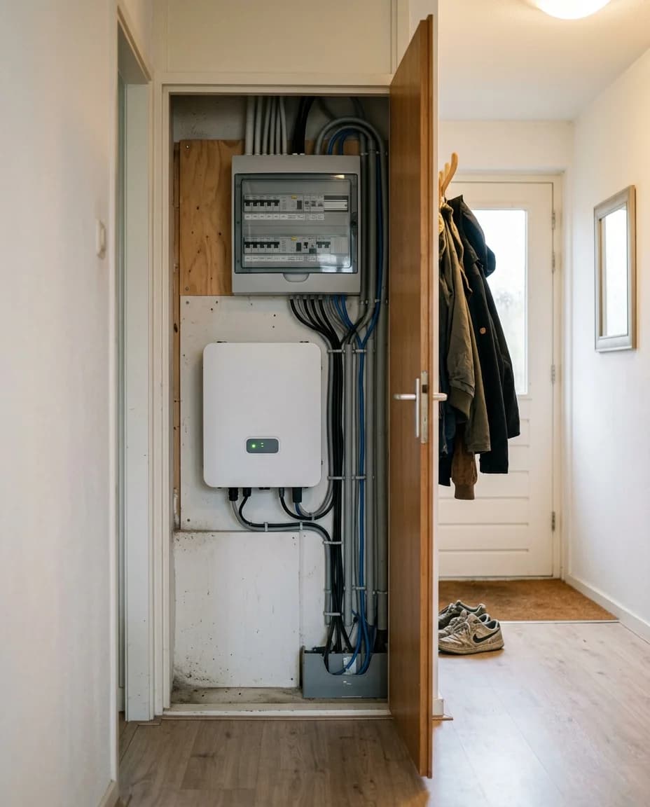 Wechselrichter- und Zählerkasten-Installation in einem niederländischen Wohnhaus