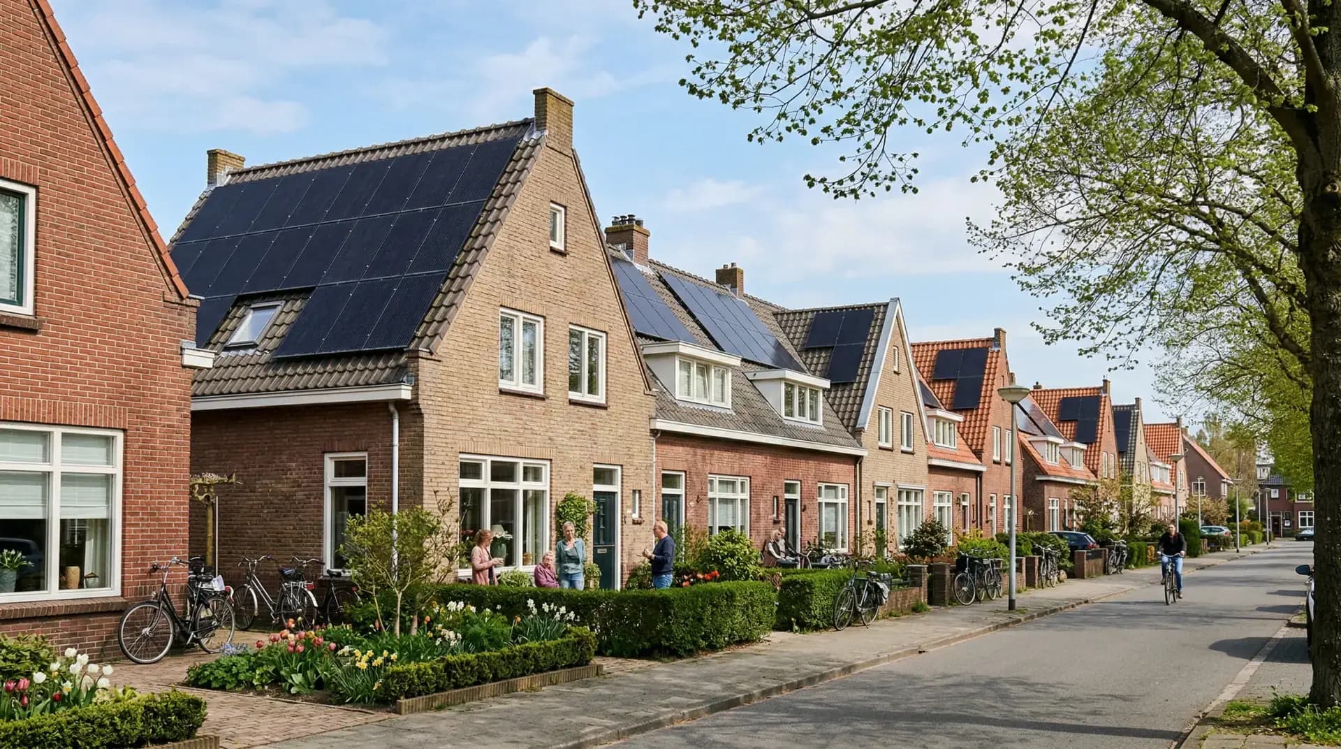 Nederlandse woning met zonnepanelen in een dorpsgezicht