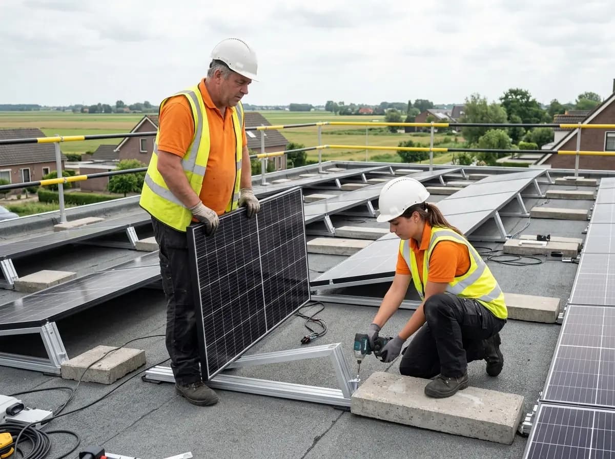 Zonnepanelen op opstandsysteem op een plat dak