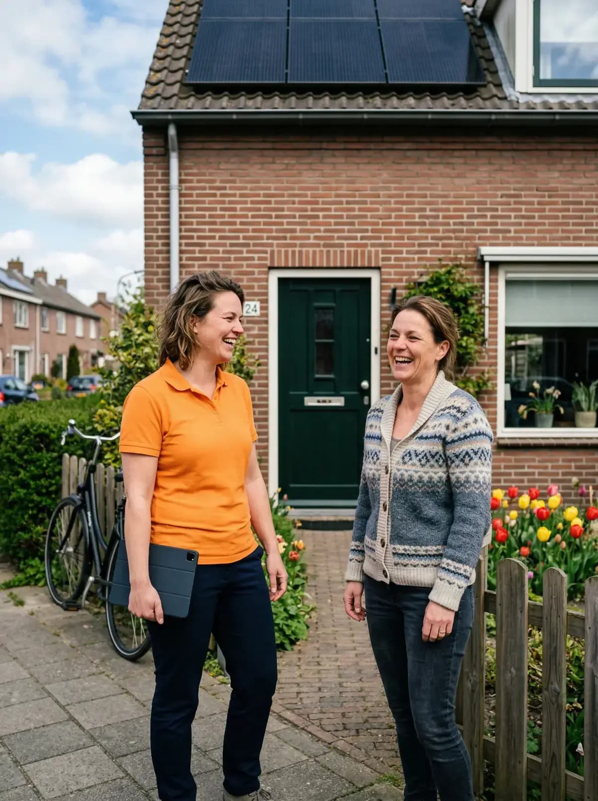 Anteas adviseur lacht met huiseigenaar bij voordeur
