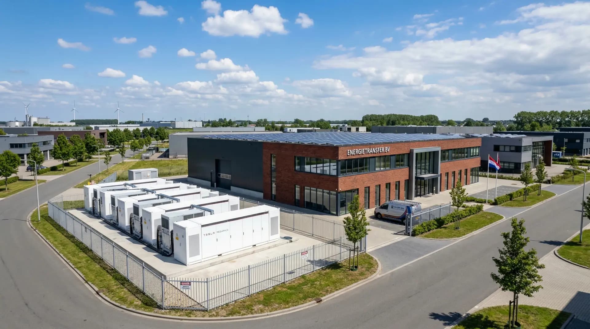 Batterijcontainer naast bedrijfspand in postcodegebied met netcongestie