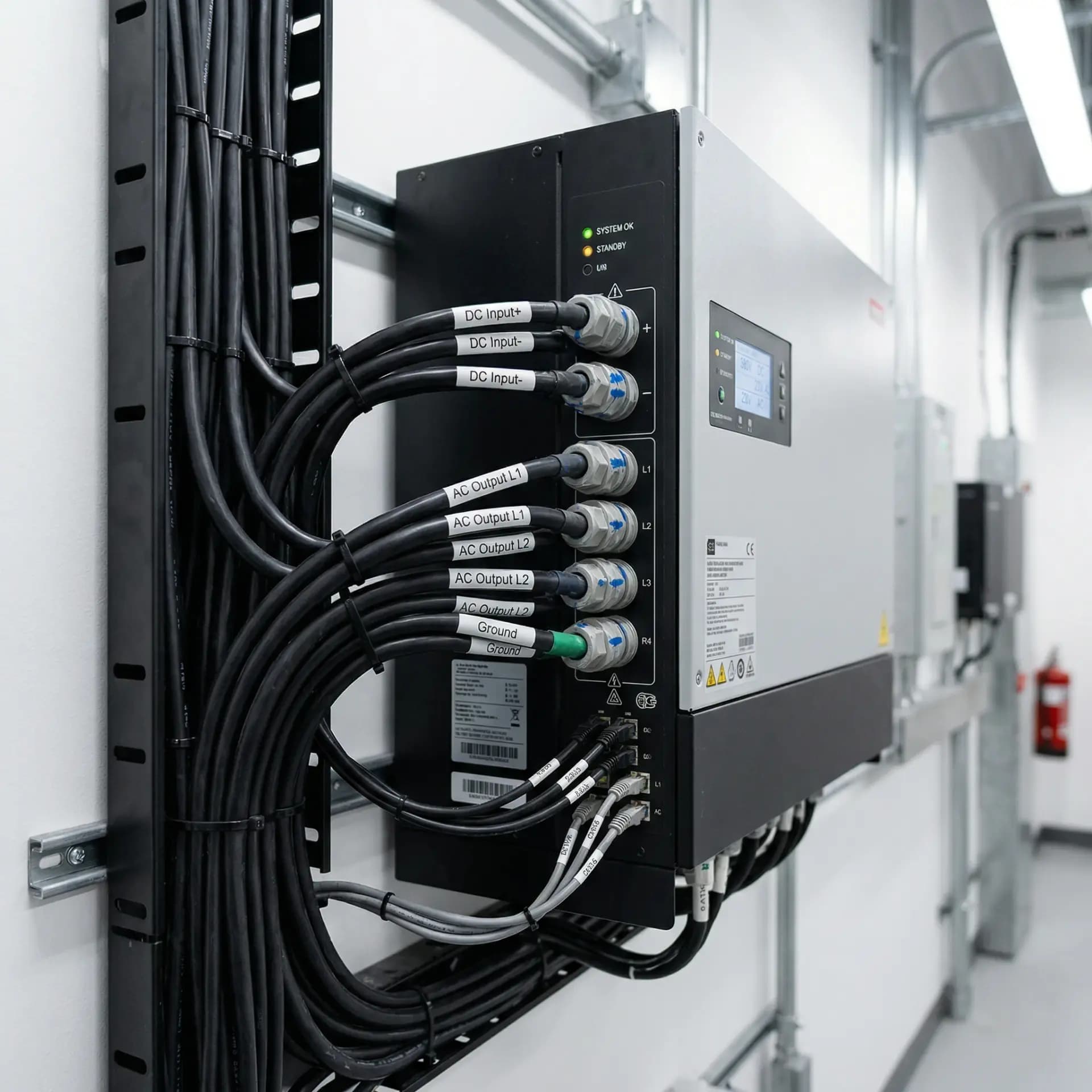 Detailopname van peak shaving batterijsysteem in installatie bij bedrijfspand