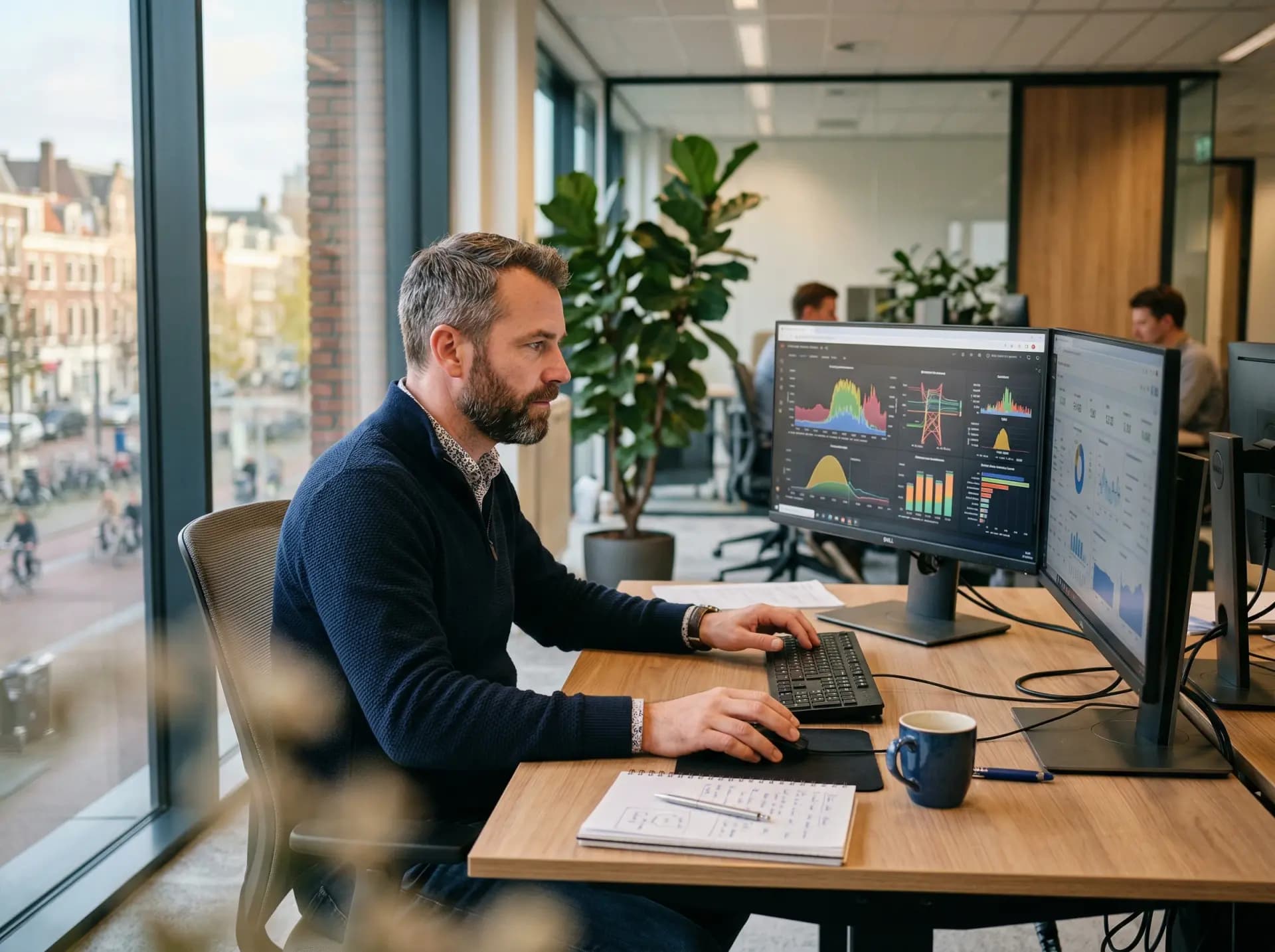 Dashboard met realtime monitoring van zakelijk energiesysteem met zonnepanelen en batterijopslag