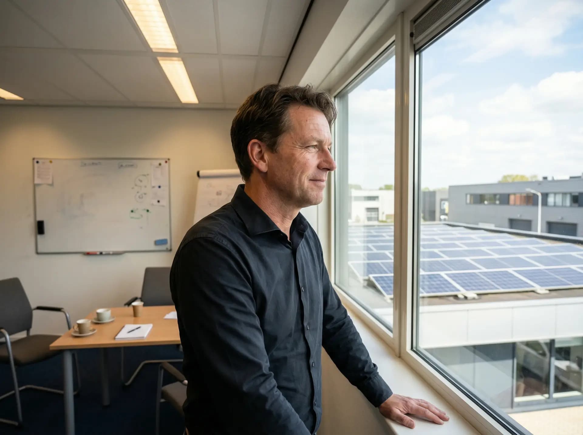MKB-ondernemer bespreekt energiestrategie in kantoor
