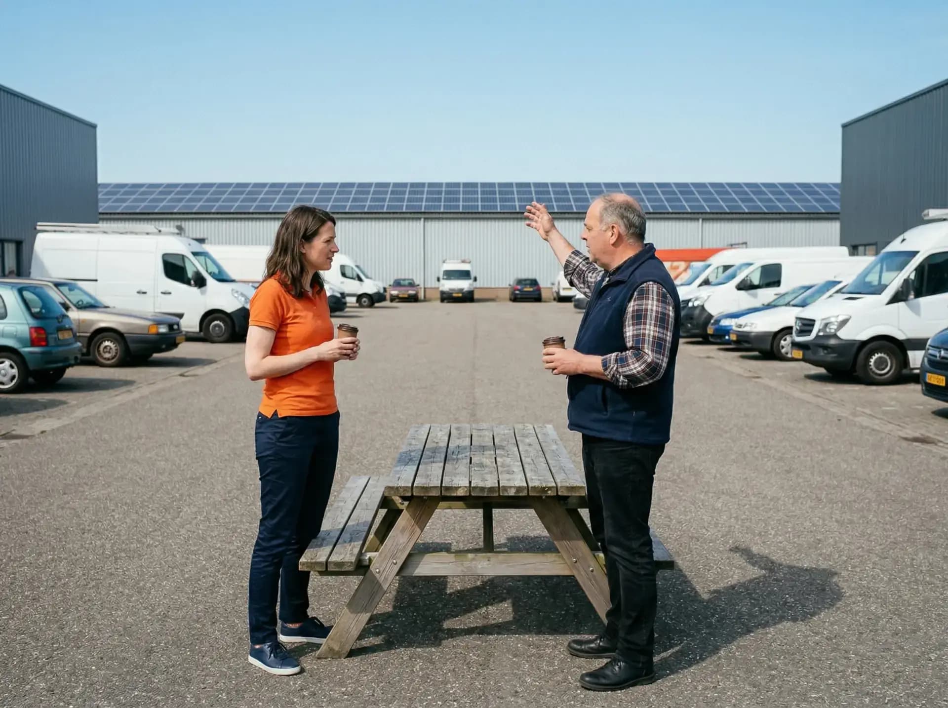 MKB-ondernemer en energieadviseur in gesprek over duurzame investering op bedrijventerrein