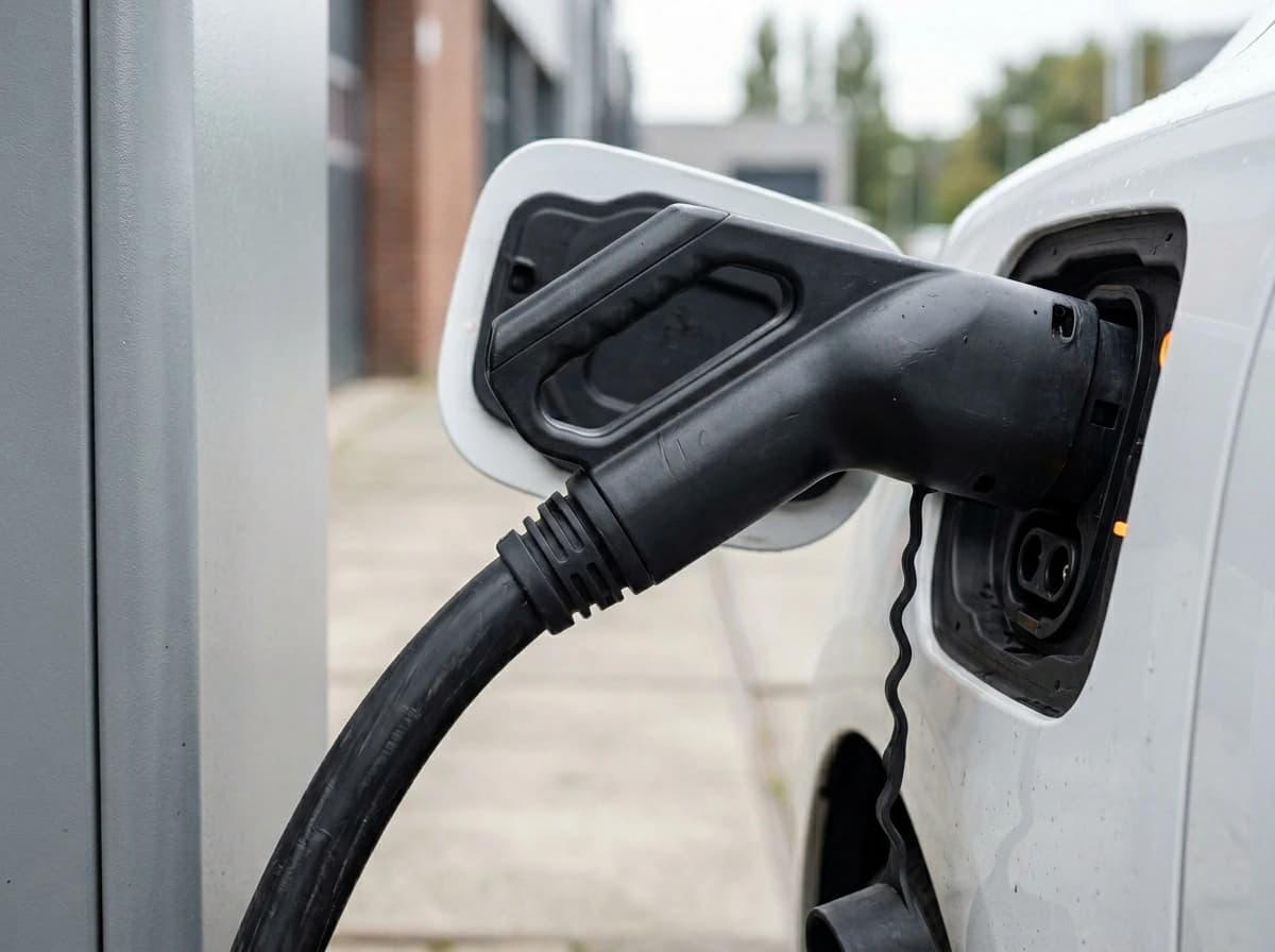CCS2 connector van DC snellader met LED-statusindicator op bedrijfslocatie