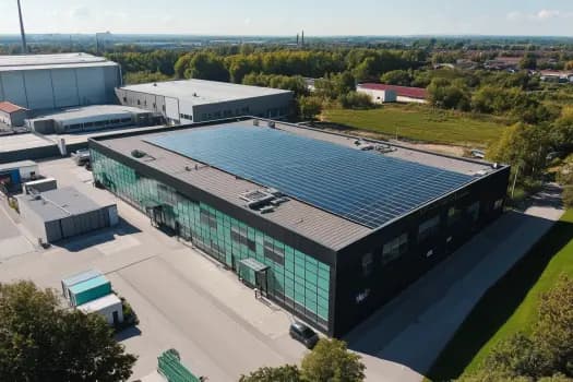 Bedrijfspand met zonnepanelen op het dak