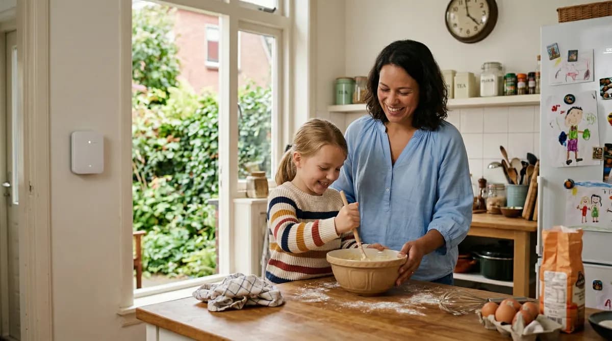 Moeder en dochter koken samen in moderne Nederlandse keuken, gezellige huiselijke sfeer