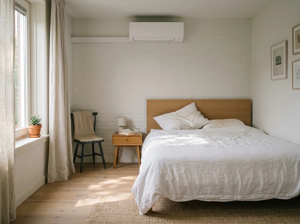 Vrouw slaapt comfortabel in gekoelde slaapkamer van appartement met monoblock airco