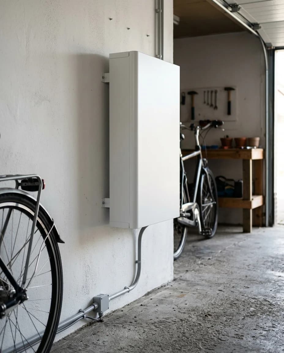 SolarEdge Home Battery 400V high voltage batterij geinstalleerd aan garagemuur