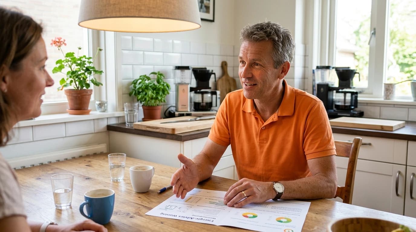Huiseigenaar bespreekt Victron thuisbatterij configuratie en prijzen met energieadviseur