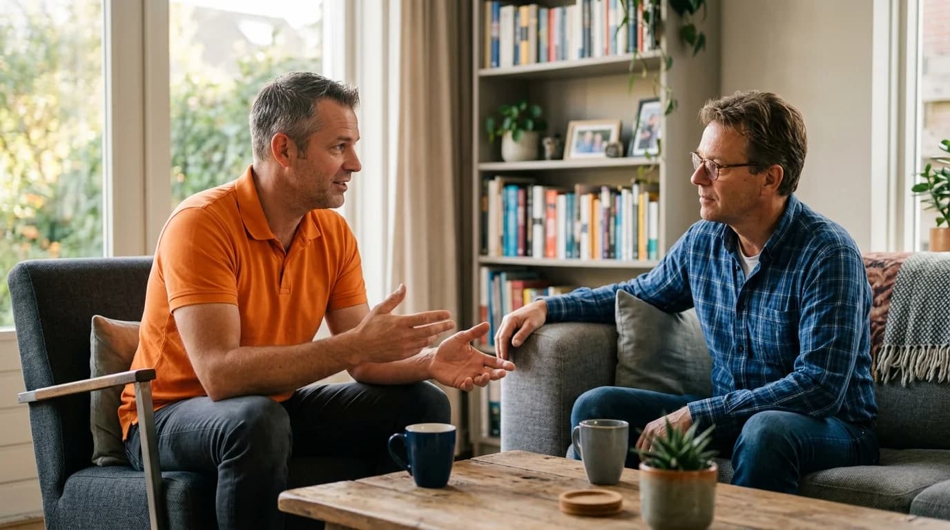 Energieadviseur geeft eerlijk advies over thuisbatterij aan huiseigenaar in woonkamer