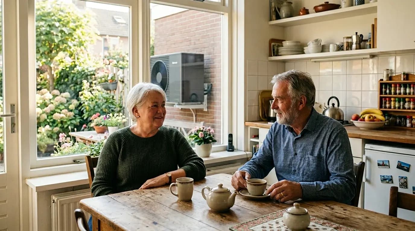 Energielabel A++ op display van moderne warmtepomp binnenunit