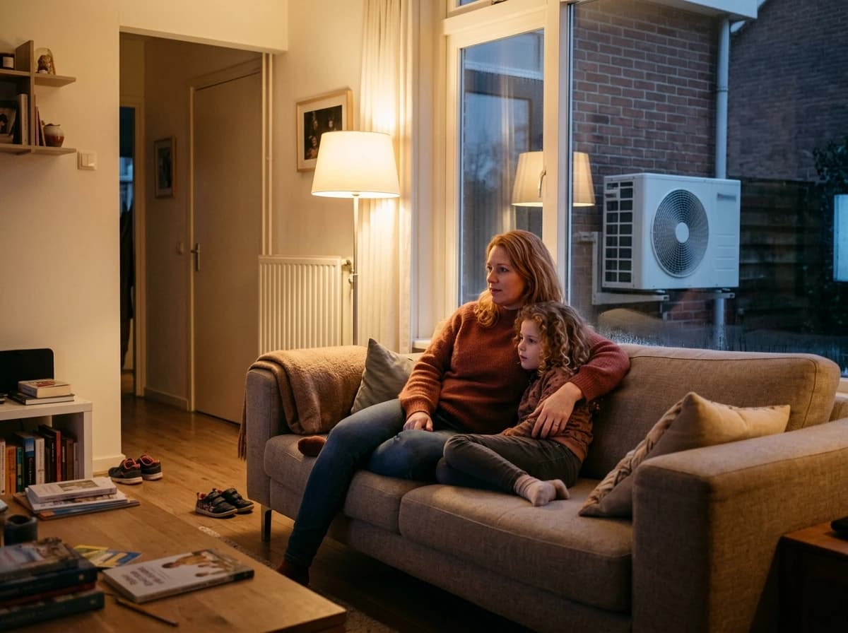 Gezin geniet van warmte in woonkamer met Daikin all-electric warmtepompsysteem