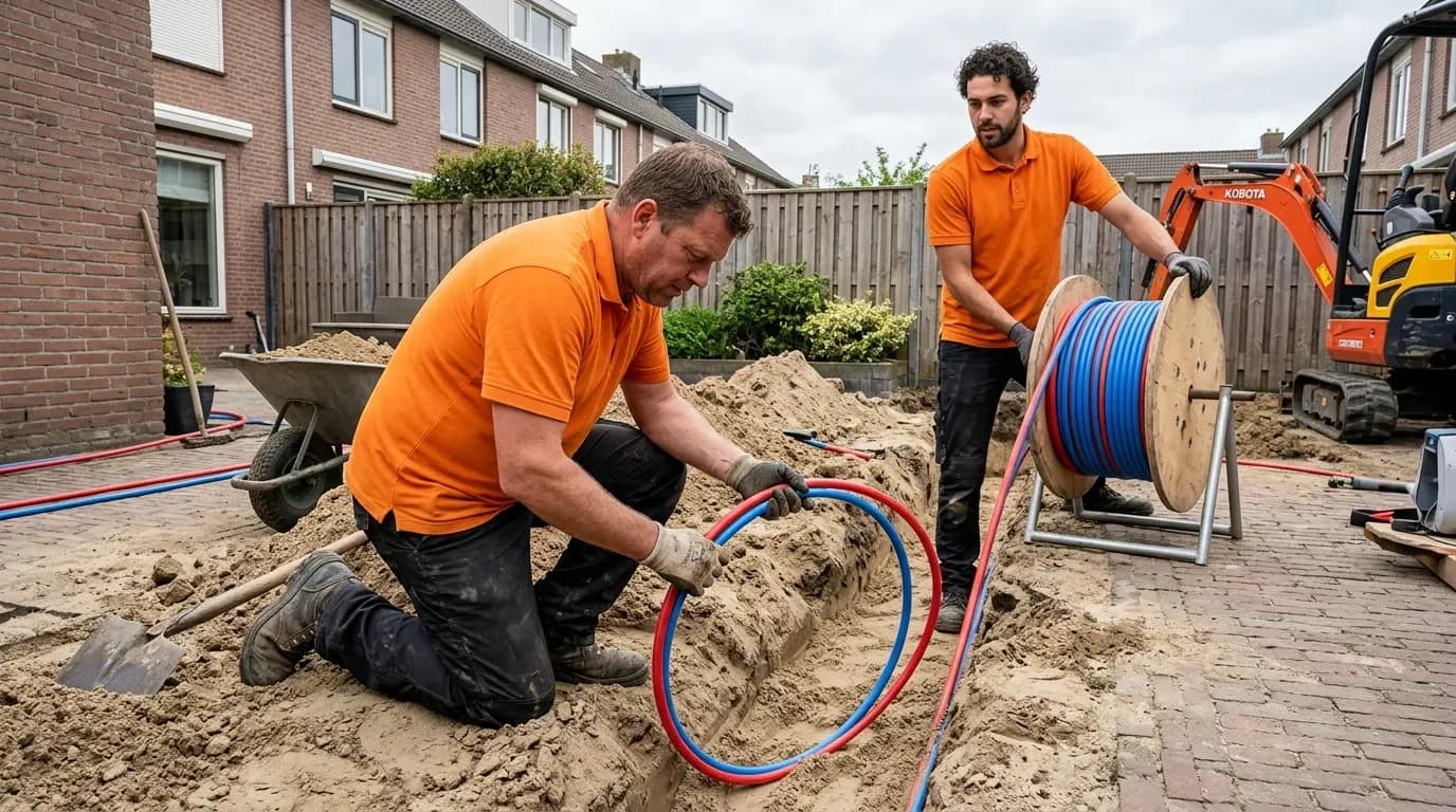 Aanleg van grondbron voor NIBE F1255 bodemwarmtepomp in Nederlandse tuin