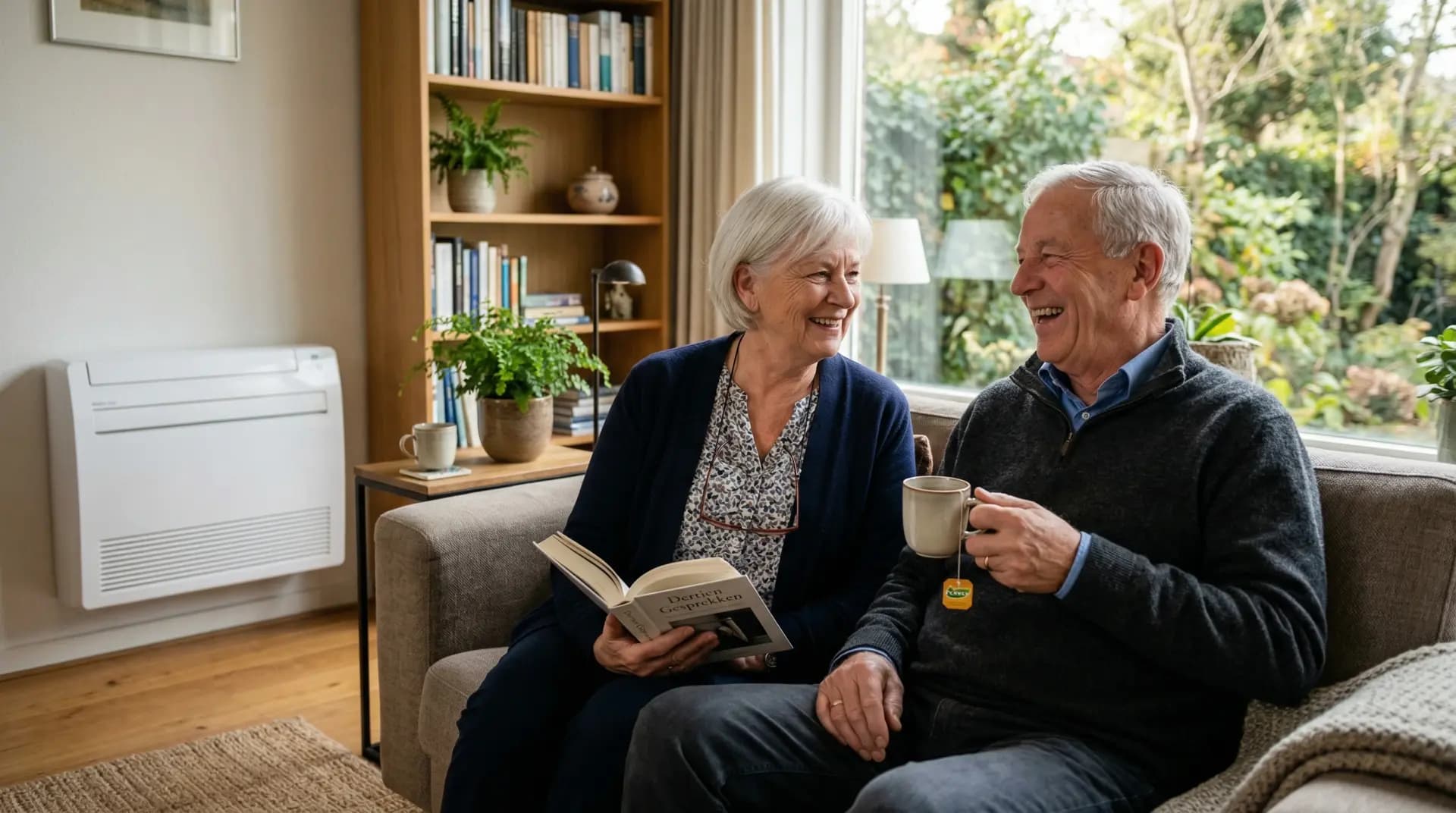 Gezin geniet van warmte in woonkamer met Quatt all-electric warmtepompsysteem