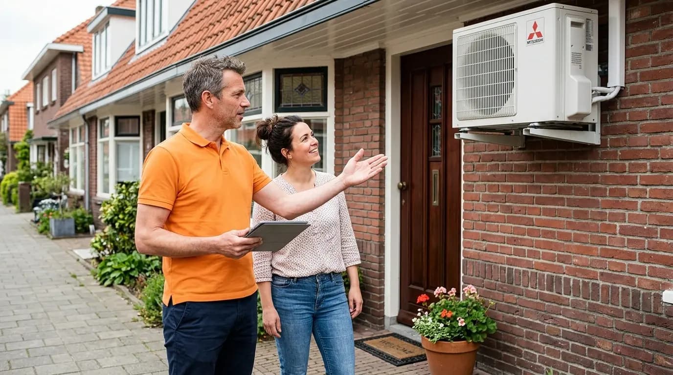 Anteas adviseur bespreekt warmtepomp offerte met huiseigenaar