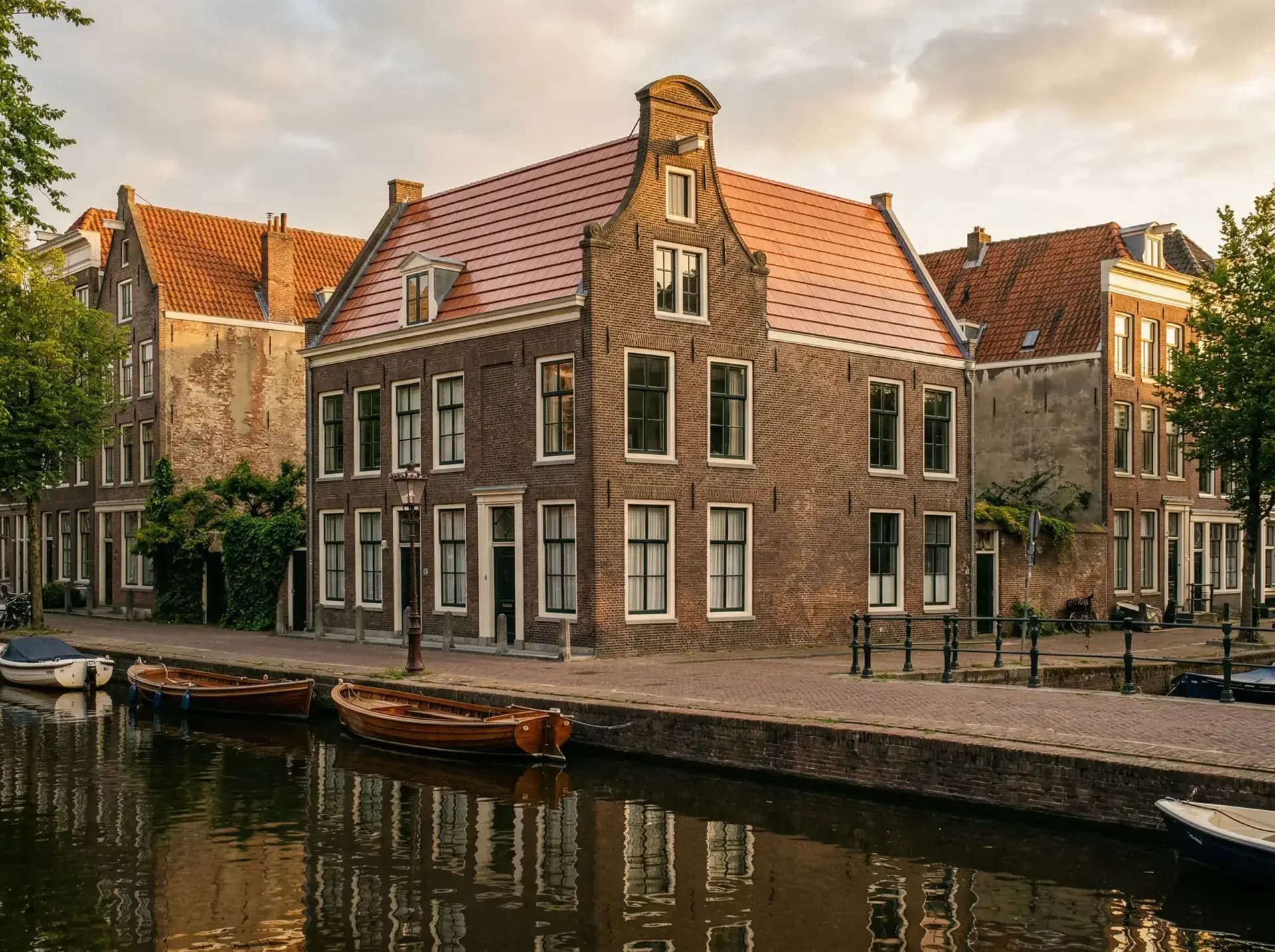 Historisch Nederlands grachtenpand met traditionele dakpannen in beschermd stadsgezicht