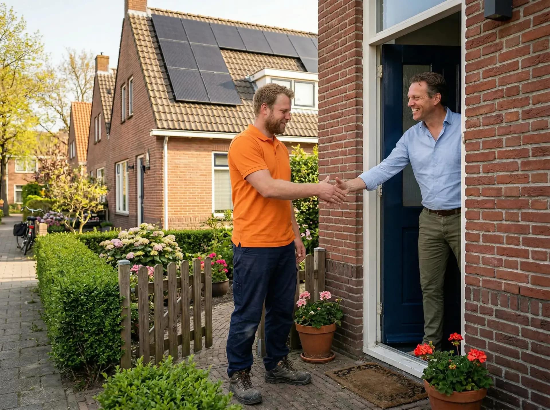 Anteas installateur levert zonnepanelen op bij klant aan de voordeur