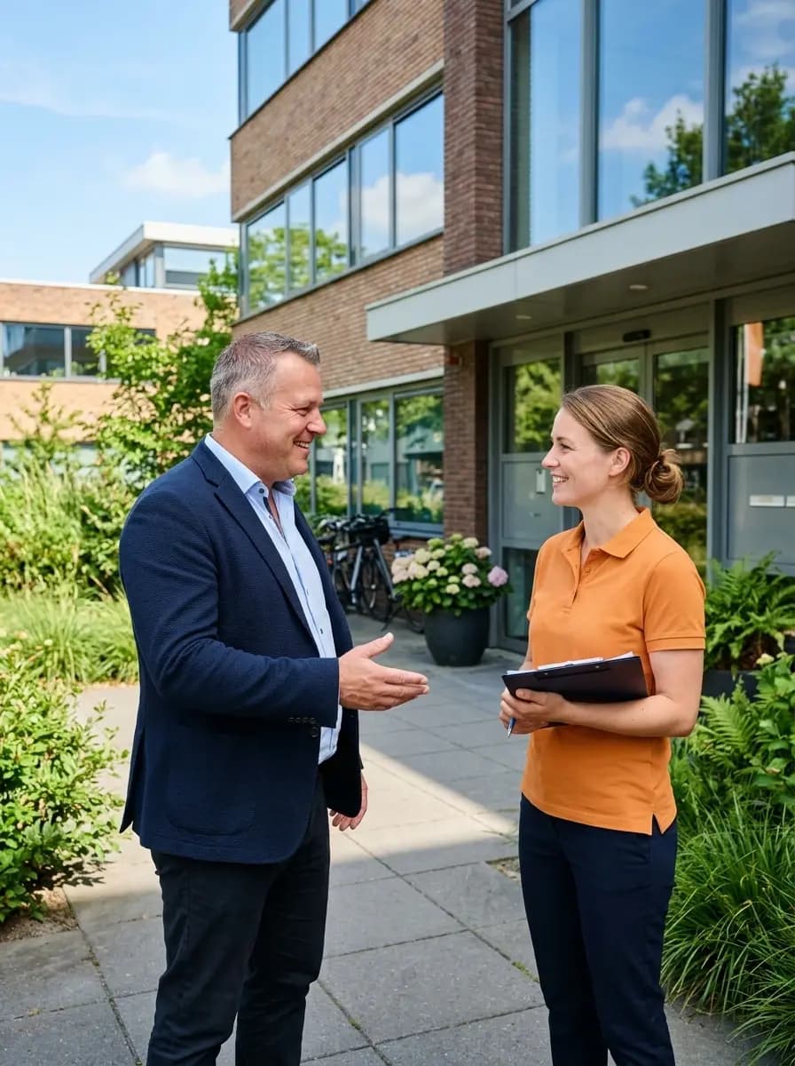 Ondernemer en energieadviseur schudden handen na congestiemanagement afspraken