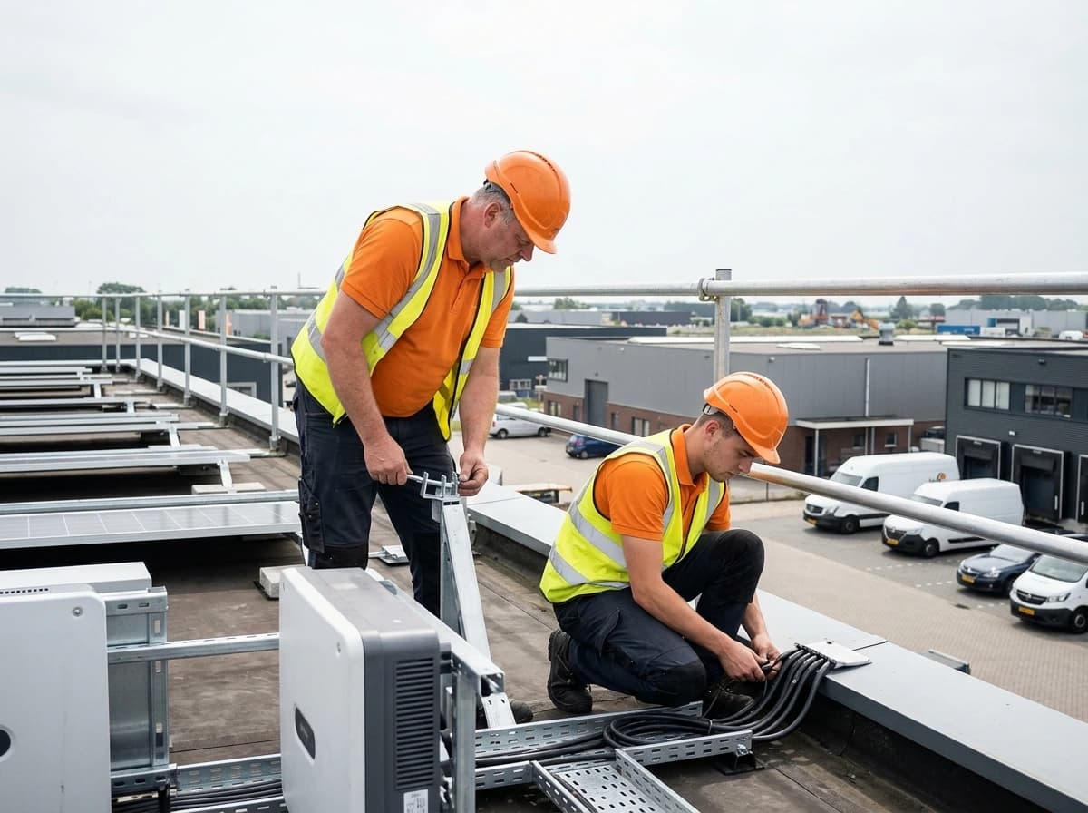 Installatieteam Anteas werkt aan energiebesparende maatregelen op bedrijfspand
