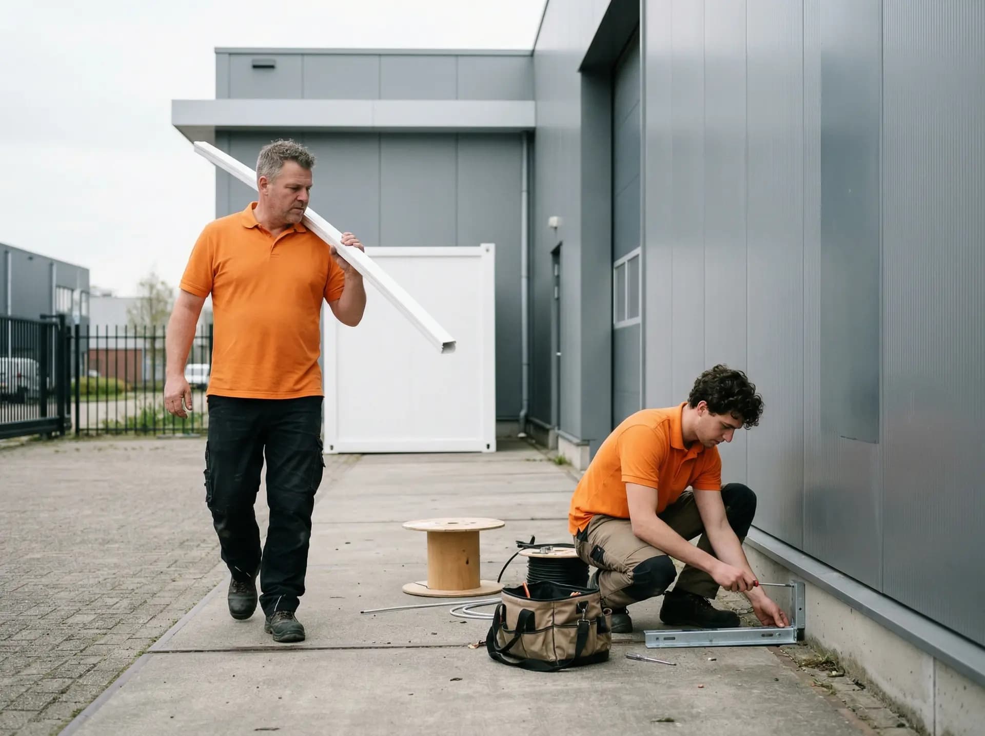 Installatieteam plaatst batterijopslagsysteem op bedrijfsterrein